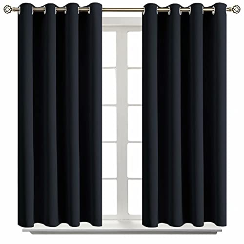 Black Blackout Curtains for Bedroom 54 Inch Long (Black / 52"W x 54"L (Pack of 2))