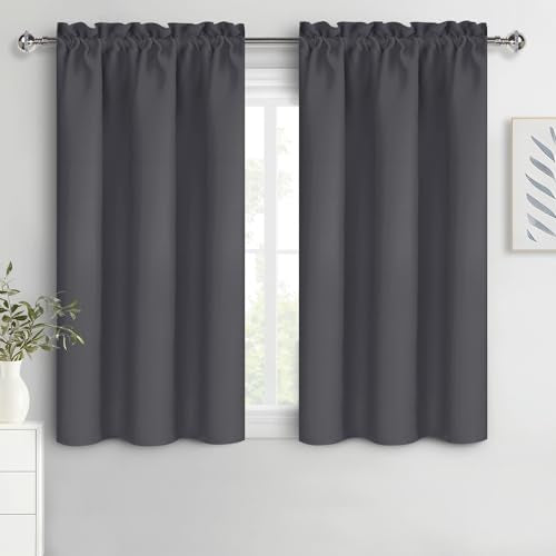 Blackout Curtains for Bedroom 38 x 45 Inch Long Dark Grey 2 Panels (Dark Grey / 38"W x 45"L (Pack of 2))