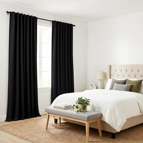 Black Blackout Living Room Curtains 84 inches Long (Black / 42"W x 84"L (Pack of 2))