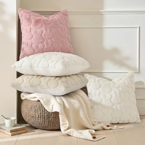 Pink Faux Fur Bunny Throw Pillow Covers 12x20 Set of 2 (20" x 12" (Pack of 2) / Rabbits Pink)