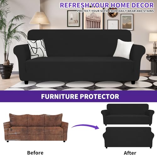 Oversized Super Stretch Couch Cover (- Black / X-Large (92"-115"))