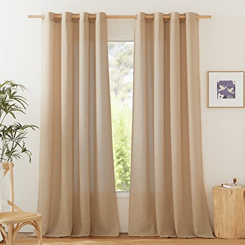 Living Room Curtains Camel Thick Linen Flax Texture (Camel / 55"W x 90"L (Pack of 2))