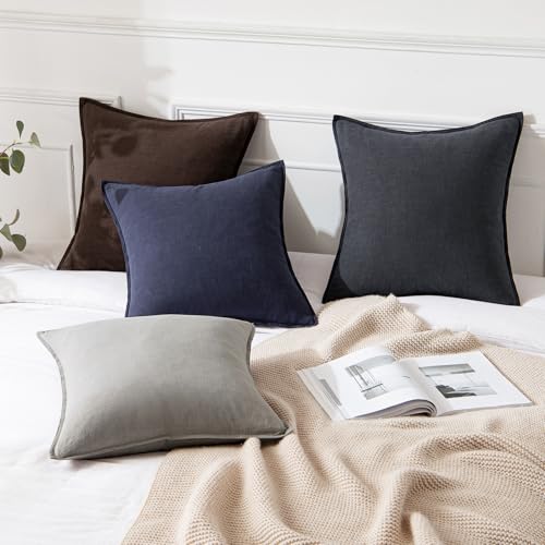 Decorative Linen Pillow Covers 18x18 Inch Navy (Navy / 18" x 18" (Pack of 2))