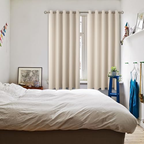 Champagne Room Darkening Curtains 63 Inch for Bedroom (Champagne / 70"W x 63"L (Pack of 2))