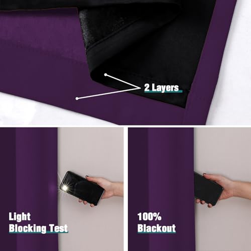 100% Blackout Curtains for Bedroom 72 Inches Long 2 Panels Set (52"W x 72"L (Pack of 2) / Royal Purple)