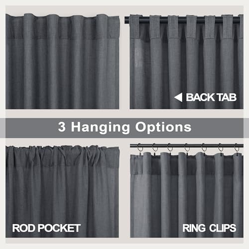 Grey Curtains for Living Room 96 Inches Long 2 Panels Back Tab Light Filtering Linen Semi Sheer Modern Farmhouse 8ft Curtain Drapes for Bedroom Home Office Ceiling to Floor Length Charcoal Dark Gray (52"W x 96"L (Pack of 2) / Dark Grey)