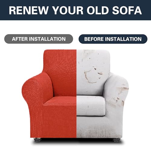 2026 New Stretch Chair Sofa Slipcovers Couch Cover for 1 Seater Furniture Protector Sofa Covers with Elastic Bottom Jacquard Fabric Small Checks for Pets (Pureed Pumpkin / Chair)
