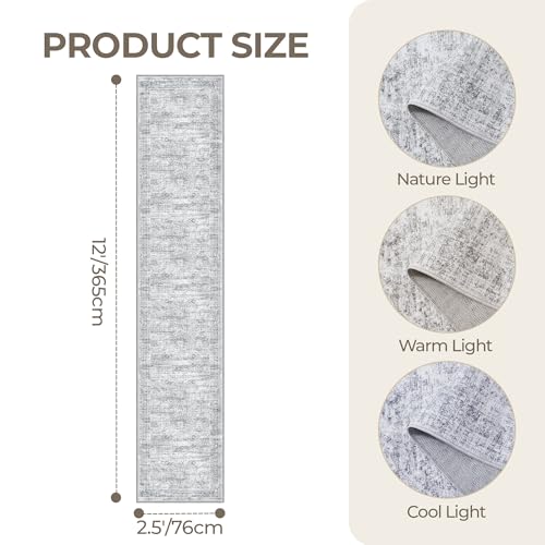 2'6 x 12' Runner Rug Non Slip (Grey/Ivory / 2'6" x 12' (Runner))