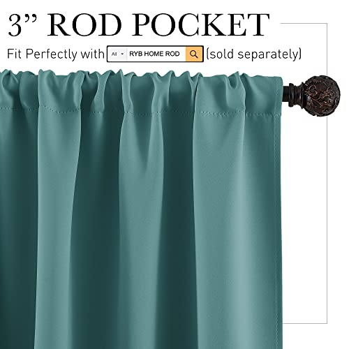 Short Teal Blackout Curtains for Small Bedroom Kitchen Cafe Window (Teal / 42"W x 36"L (Pack of 2))