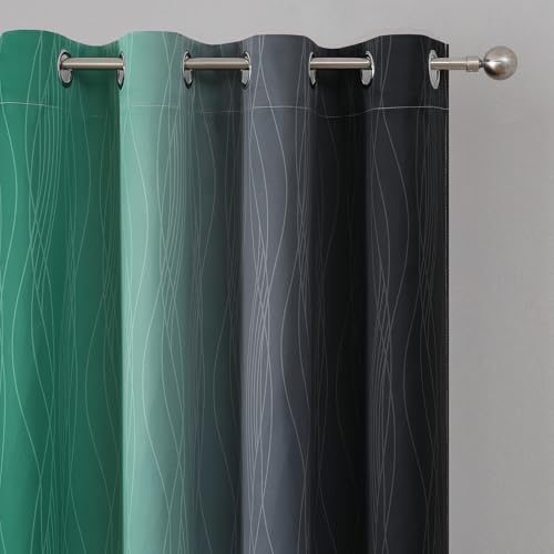 Black and Green Ombre Blackout Curtains 63 Inches Long (Black and Green / 52"W x 63"L (Pack of 2))