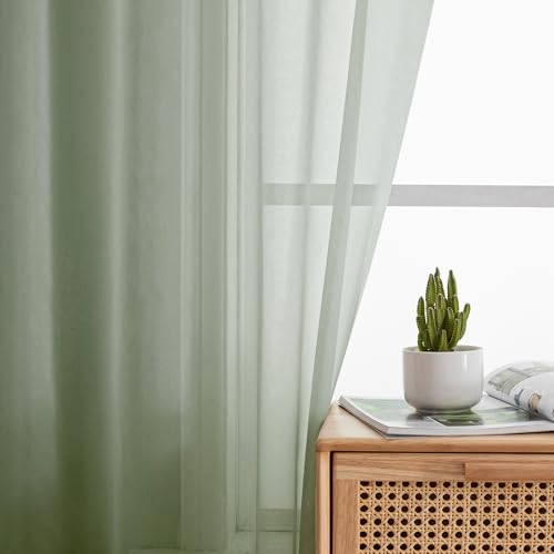 Long Sheer Curtains for Bedroom (40"W x 120"L (Pack of 2) / Sage Green)