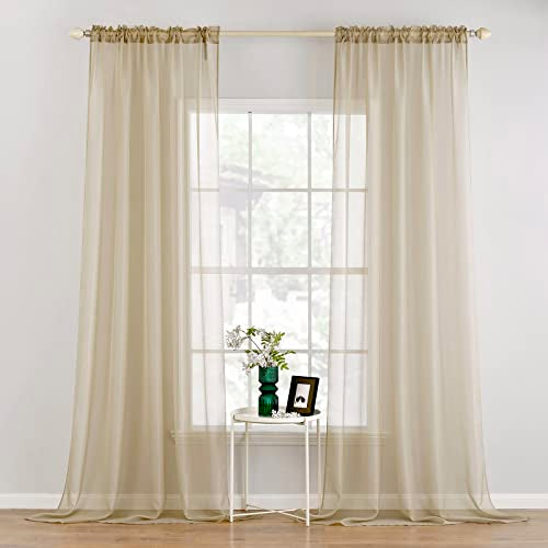 2 Panels Sheer Curtains for Living Room 54 X 120 Inches Beige (Beige / 54"W x 120"L (Pack of 2))