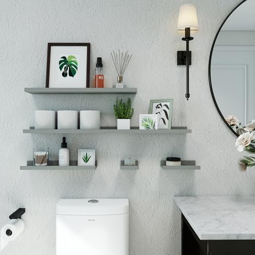 Small Grey Floating Shelves for Wall (Grey / 3.9in)