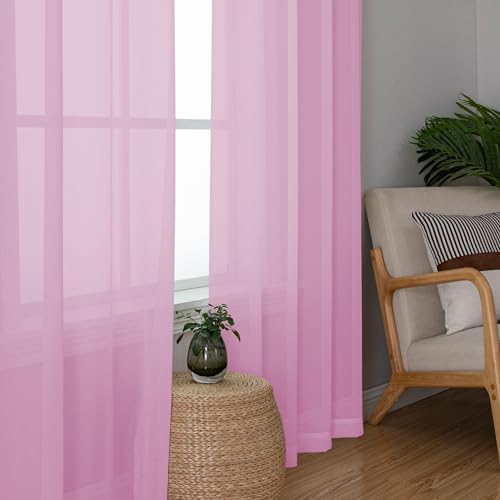 Sheer Pink Curtains 90 inches Long 2 Panels (Pink / 42"W x 90"L (Pack of 2))