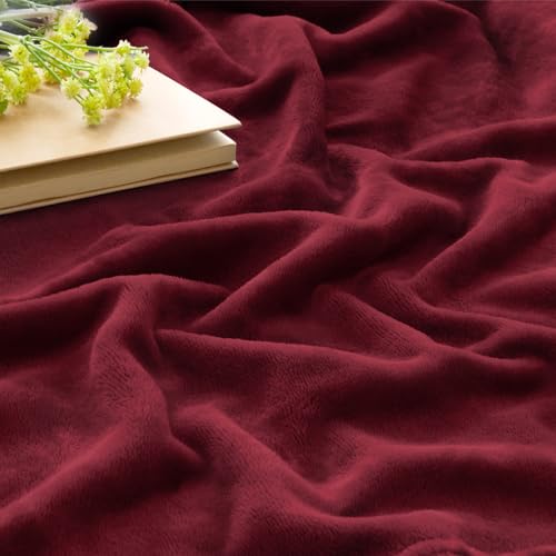 Fleece Blanket Soft Plush Twin Size Blanket Burgundy 60"x80" (Burgundy / Twin(60"x80"))