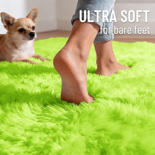 Lime Green Round Rugs for Bedroom (5 Ft Round / Lime Green)