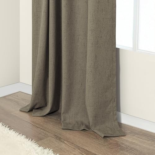 Brown Room Darkening Curtains 96 Inch Long for Living Room Dining Back Tab Linen Blackout Drapes Rustic Neutral Energy Efficient Black Out Window Curtain Panels for Bedroom Home Office Earth Cottage (Brown / 52"W x 96"L (Pack of 2))