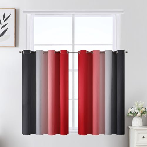 Red and Black Ombre Blackout Bedroom Curtains 36 Inch Long (Black and Red / 52"W x 36"L (Pack of 2))