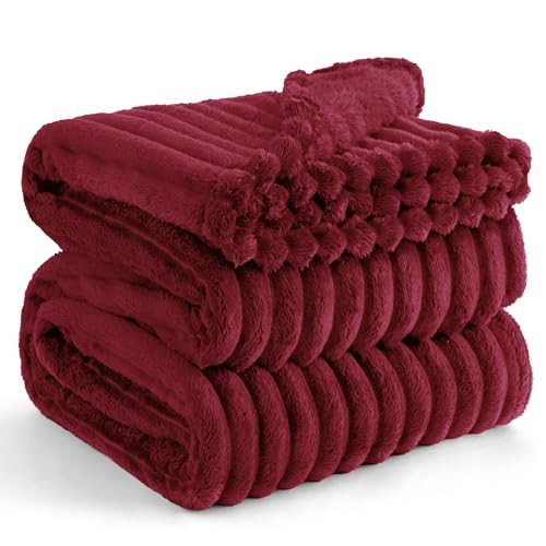 Soft Full Size Fleece Blankets for Bed Deep Red 84"x90" (Deep Red / Full)