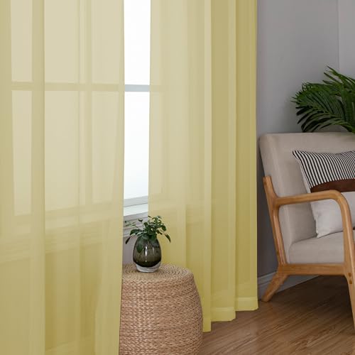 Mustard Yellow Sheer Curtains 78 Inches Long for Living Room (Yellow / 42"W x 78"L (Pack of 2))
