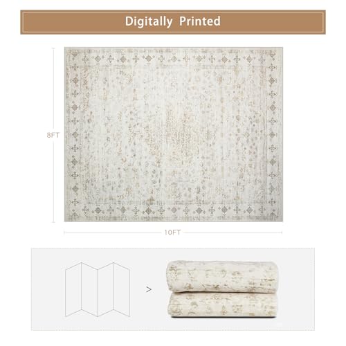 8x10 Washable Area Rugs for Living Room (8' x 10' (Rectangular) / Beige-golden)