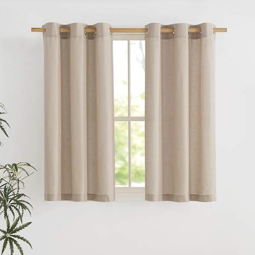 Taupe Short Linen Curtains for Kitchen (Taupe / 42"W x 48"L (Pack of 2))