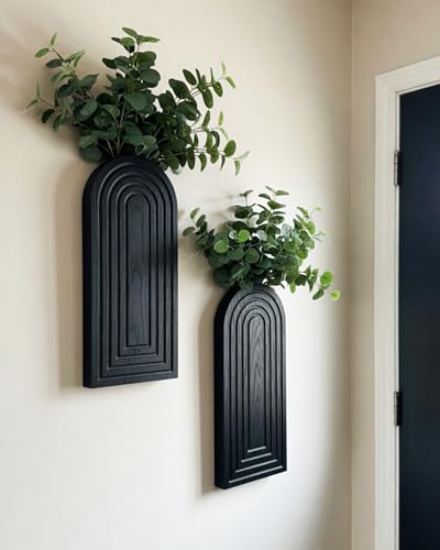 2 Pack Wooden Wall Vase Set (Black / Medium)