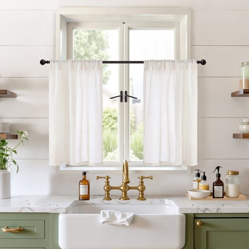 Small Curtains for Kitchen Windows Linen Cafe Drapes 30 Inch Length (Linen / 24"W x 30"L (Pack of 2))