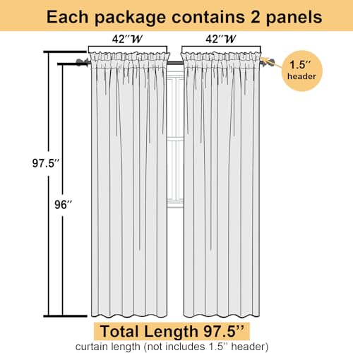 Yellow Sheer Curtains 96 Inches Long 2 Panels (Yellow / 42"W x 96"L (Pack of 2))