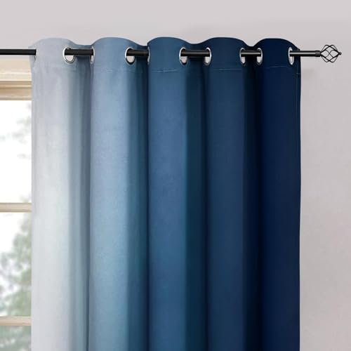 Ombre Curtains Blue and Greyish White for Living Room (70"W x 63"L (Pack of 2) / Blue)
