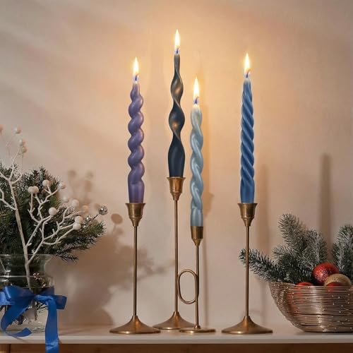 4 Pcs Twisted Taper Candles (Pure / 7.87 Inch / Blue)