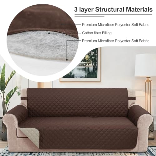 Reversible 4 Seater Sofa Cover 91 Inch Large Couch Cover Furniture Protector (Chocolate/Beige / Sofa Xxl - Xxl Large (91"))