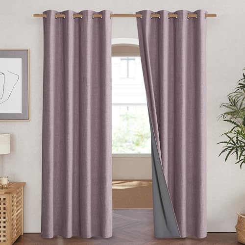 Chaise Mauve Vintage Linen 100% Blackout Curtains for Living Room (52"W x 90"L (Pack of 2) / Chaise Mauve)