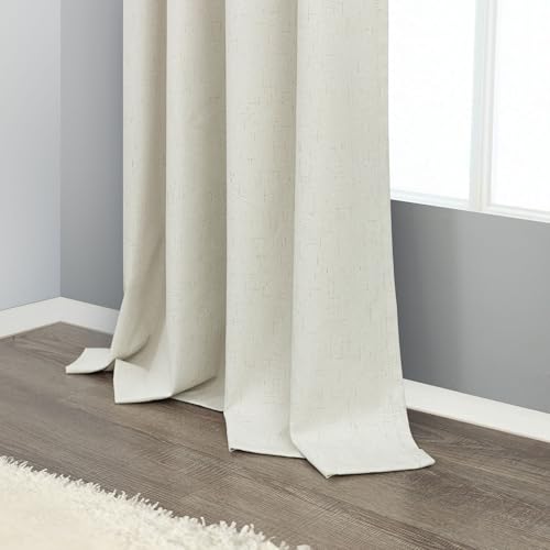 Short Blackout Curtains for Bedroom 45 Inch Length 2 Panels Faux Linen Cream Colored Cute Cottage Core Cafe Kitchen Bathroom Curtains for 42 Inch Small Window Heat Blocking Thermal Insulated Back Tab (Natural / 52"W x 45"L (Pack of 2))
