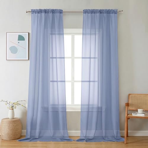 Sheer Curtains 96 inches Long 2 Panels (Denim Blue / 42"W x 96"L (Pack of 2))