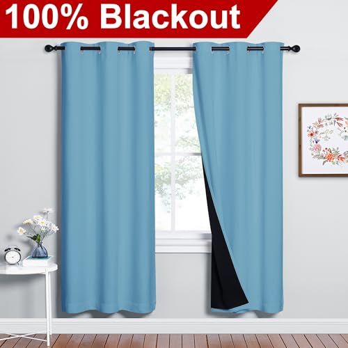 100% Blackout Window Curtain Panels (Teal Blue / 42"W x 72"L (Pack of 2))