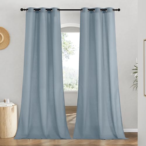 Linen Stone Blue Window Curtains 84 inches Long (Stone Blue / 42"W x 84"L (Pack of 2))