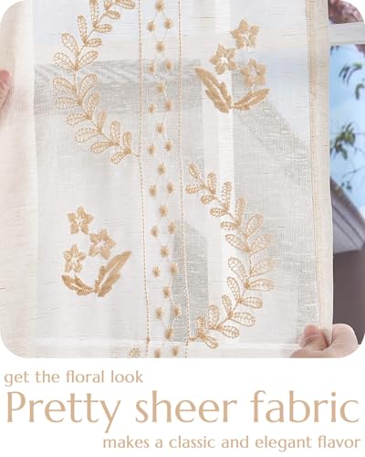 Floral Sheer Curtains (S | Beige / 50"W x 96"L (Pack of 2))