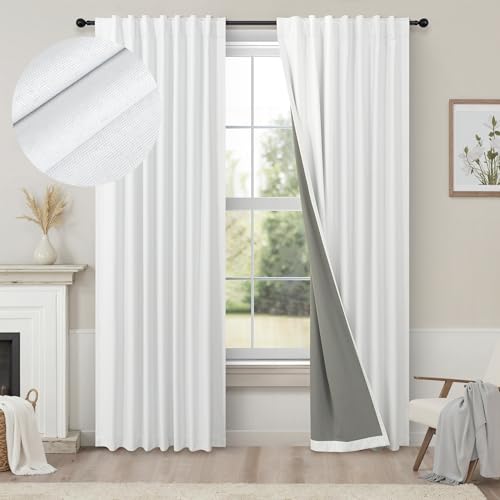 White Room Darkening Curtains White Blackout Curtain 68 Inch Length 2 Panels Faux Linen Viral Short Bedroom Window Curtain for Dining Living Room 68 Long Cortinas Blancas para Sala Dormitorio (White / 52"W x 68"L (Pack of 2))