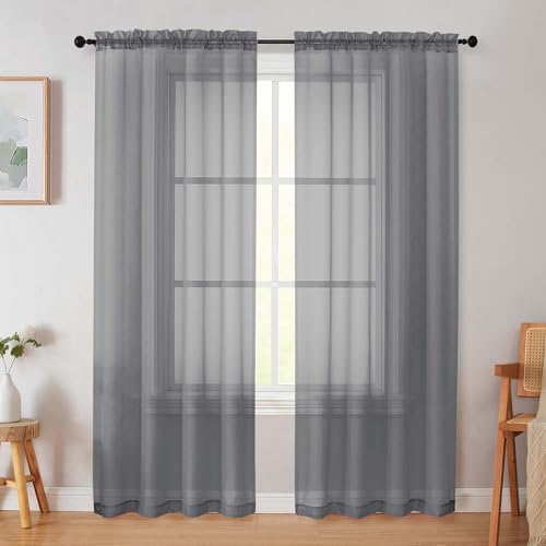 Grey Sheer Curtain for Bedroom Living Room 78 Inches Long 2 Panels Set (Grey / 42"W x 78"L (Pack of 2))