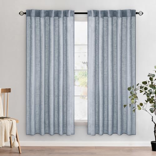 Chambray Blue Linen Curtains 52x72 Inch Long for Bedroom Living Room (52"W x 72"L (Pack of 2) / Chambray Blue)