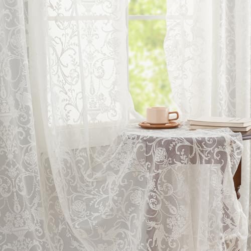 Lace Ruffle Curtains 2 Panels (59"W x 72"L (Pack of 2) / Cream)