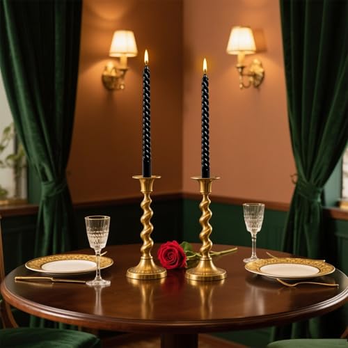 10 Inch Black Spiral Taper Candle Set (12 Black)