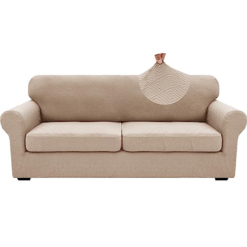 3 Piece Stretch Sofa Cover (71"-91"(2 Cushions) / Khaki)