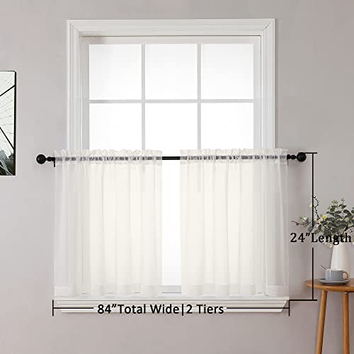 Sheer Curtains Tiers 2 Pieces Set (Ivory / 42"W x 24"L (Pack of 2))