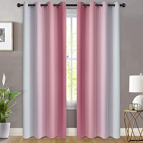 Ombre Curtains Pink and Greyish White for Living Room (52"W x 84"L (Pack of 2) / Pink)