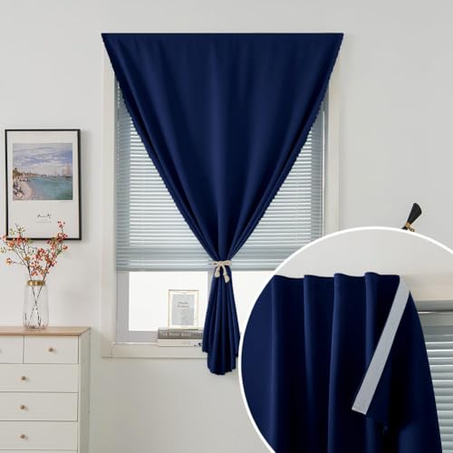 Self Adhesive Portable Blackout Curtains for Bedroom Easy to Install Window Thermal Lnsulated Kitchen Room Darkening Small Window Curtains (47"W x 79"L (Pack of 1) / Navy Blue)