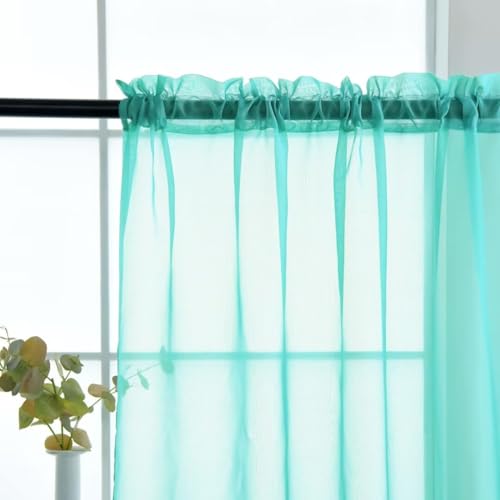 Sheer Voile Window Treatment Rod Pocket Curtain Panels for Kitchen Bedroom Living Room Drapes Sunlight Filtering Privacy Semi Home Decor Assorted Colors Sizes (Turquoise / 52"W x 72"L (Pack of 2))