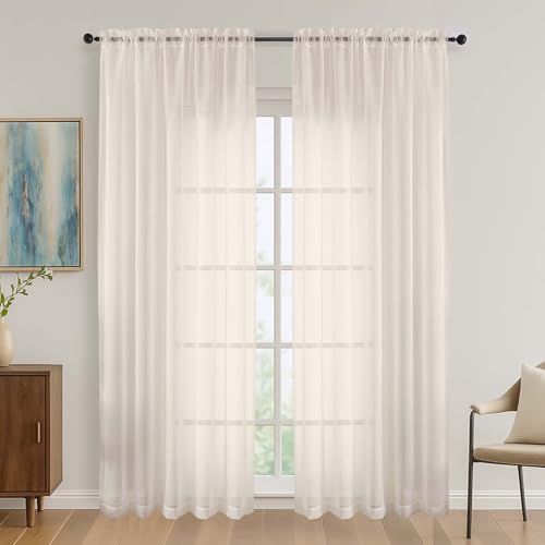Cream Sheer Curtains 84 Inches Long 2 Panels Set (Cream / 59"W x 84"L (Pack of 2))