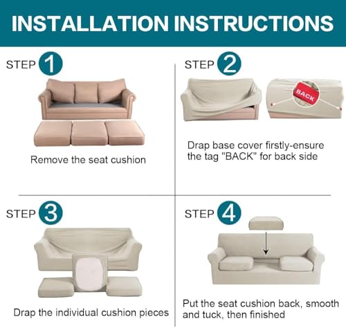 4 Piece Sofa Covers for 3 Cushion Couch Sofa Slipcover Soft Couch Cover for Dogs Washable Furniture Cover with 3 Individual Large Cushion Covers Feature Fabric (L Sofa (3 Cushion) / Island Fossi)